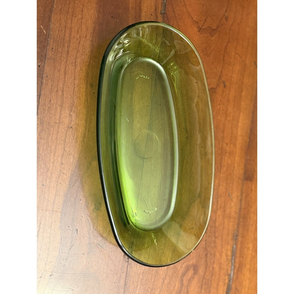 Vintage Duralex Green Glass Vintage Oval Serving Dish 8"